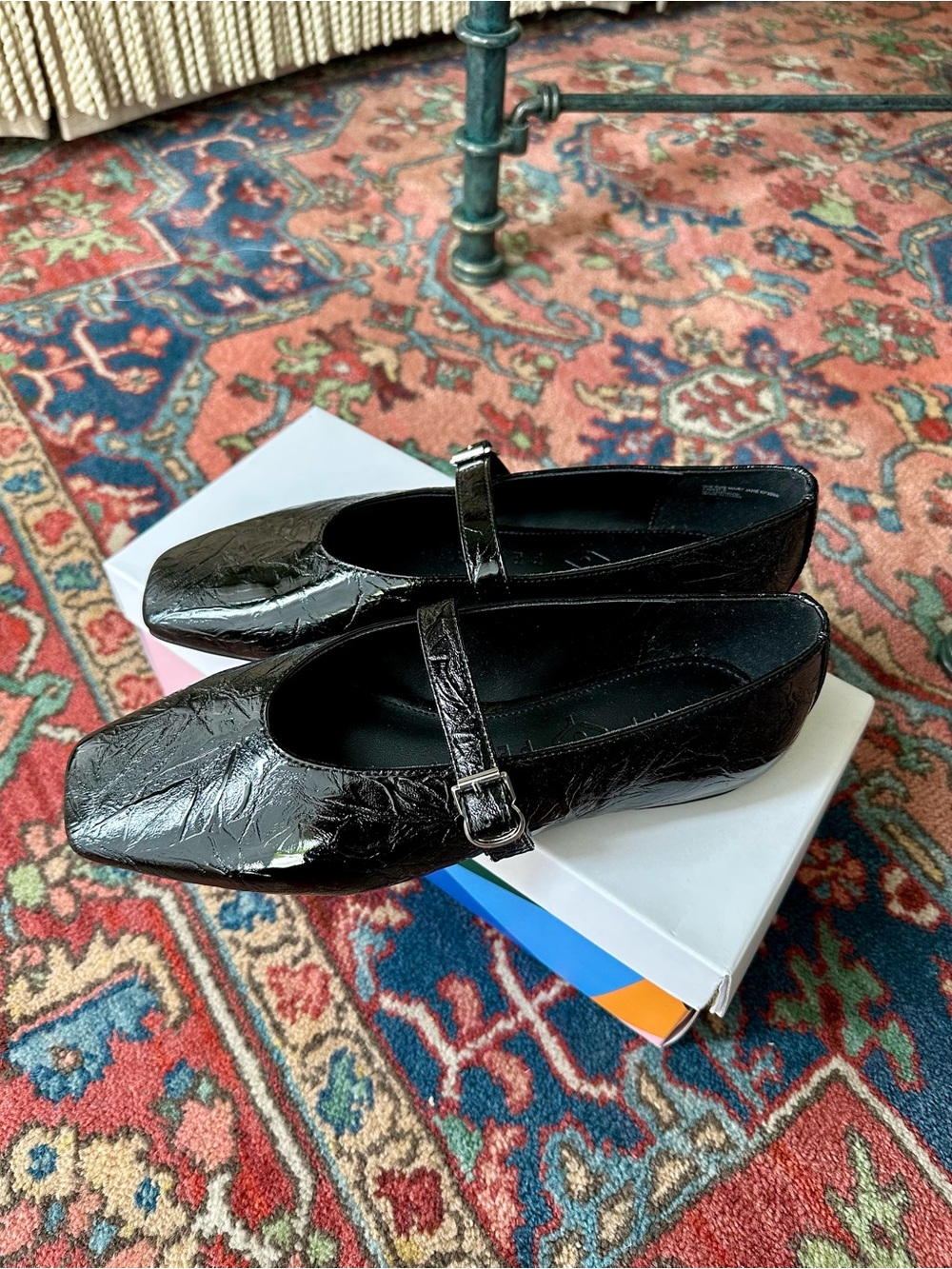 NWT Katy Perry Black Patent Leather Square Toe Mary Jane Ballet Flats “Evie” 7.5